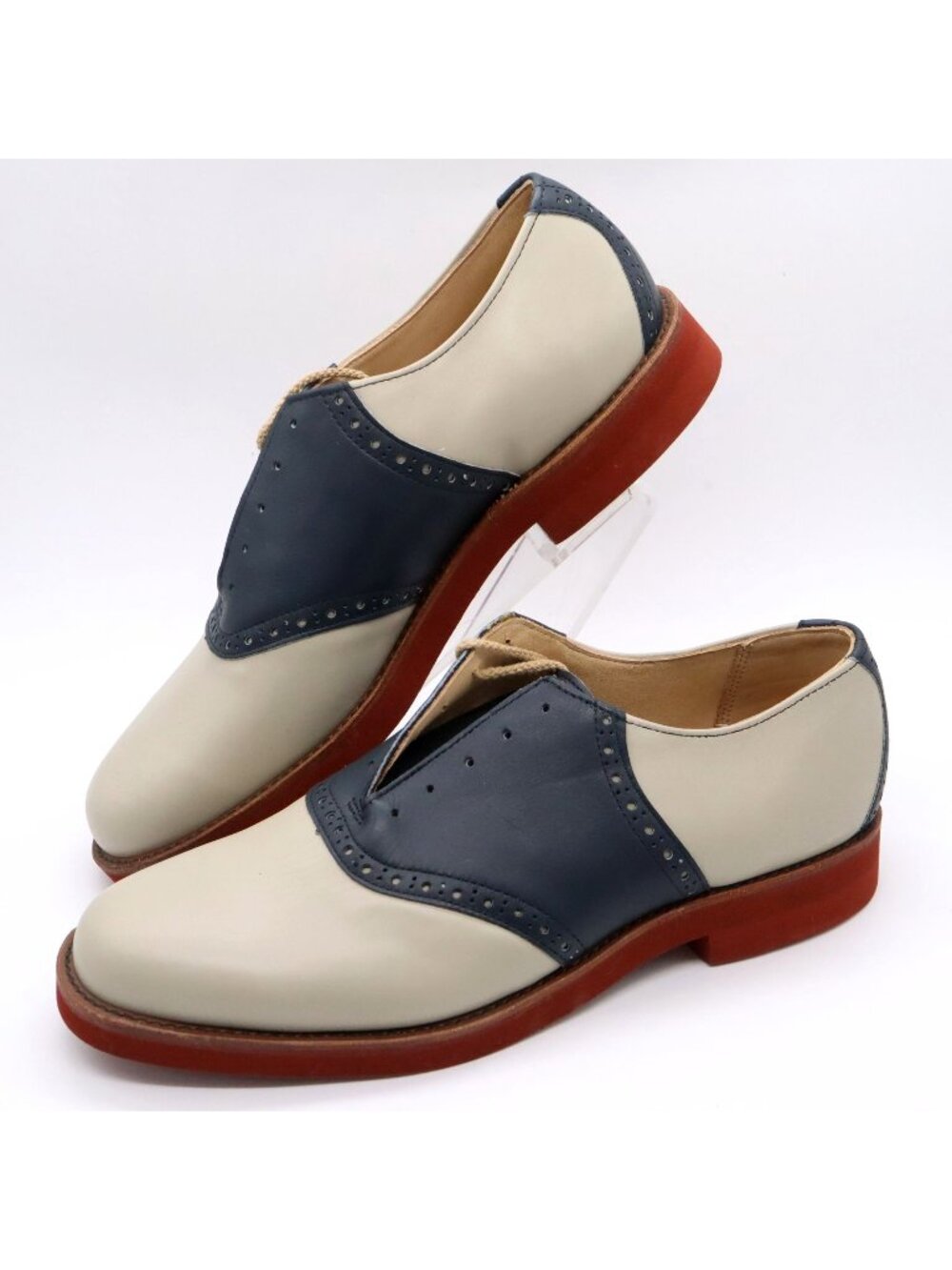 Vintage Churchill Saddle Oxford Shoes Mens 9.5 Handcrafted Leather USA Tan/Navy
